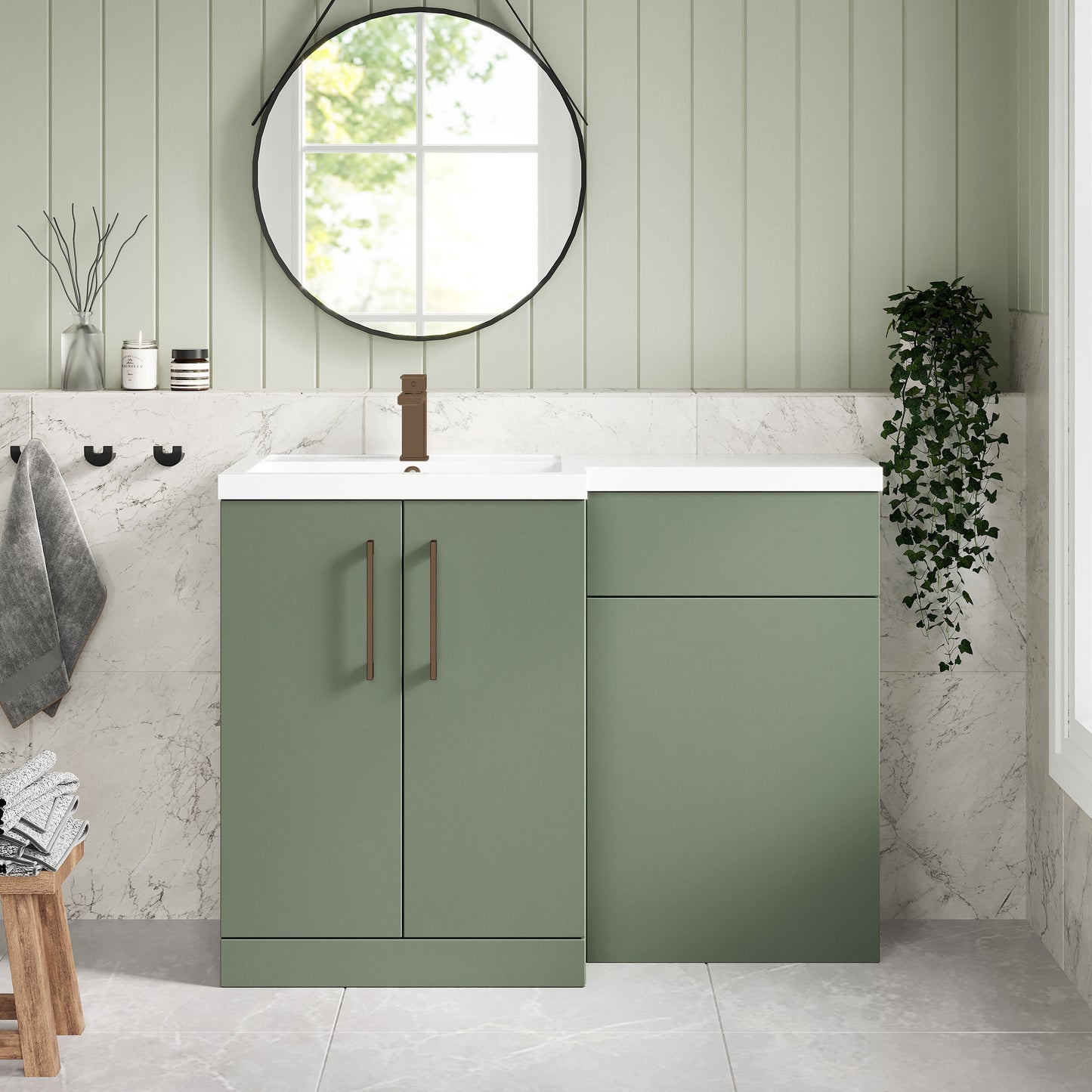 [BFLE811LH1516] Bramshall Combination Vanity Unit with Basin & WC, Left Hand, 1100mm x 390mm - Choice of Colour and Handle Finish - Lifestyle 1