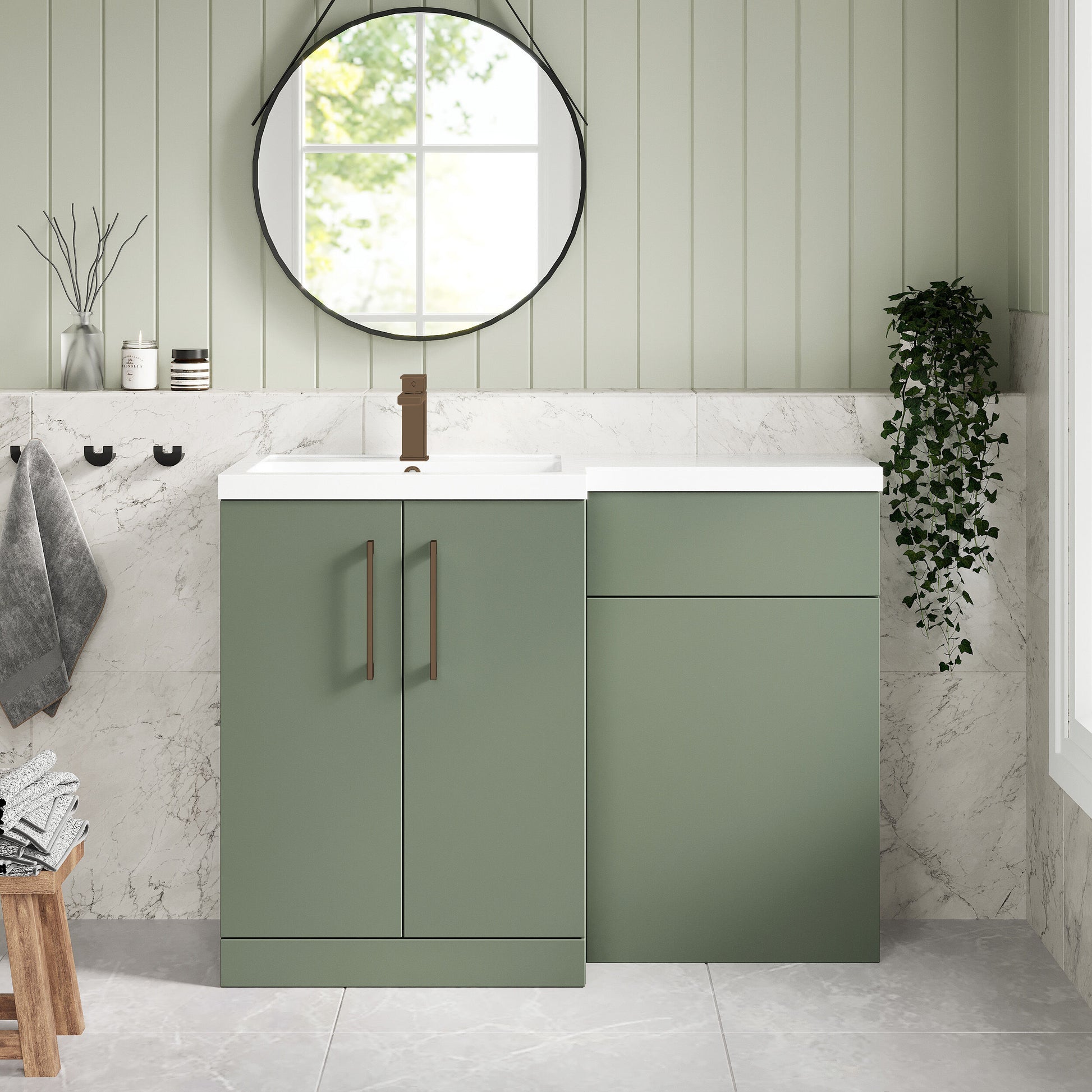 [BFLE811LH1516] Bramshall Combination Vanity Unit with Basin & WC, Left Hand, 1100mm x 390mm - Choice of Colour and Handle Finish - Lifestyle 1