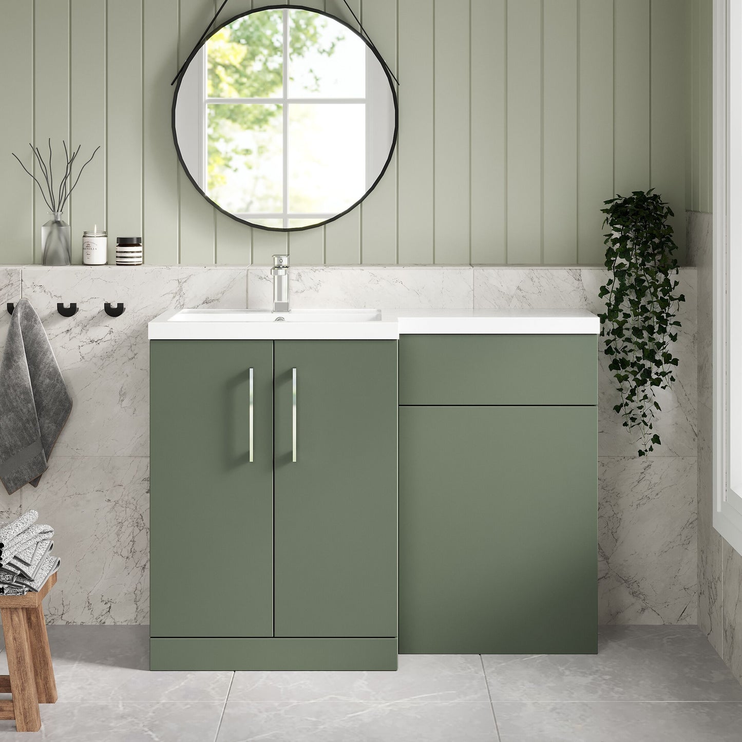 [BFLE811L] Bramshall Combination Vanity Unit with Basin & WC, Left Hand, 1100mm x 390mm - Choice of Colour and Handle Finish - Lifestyle 1