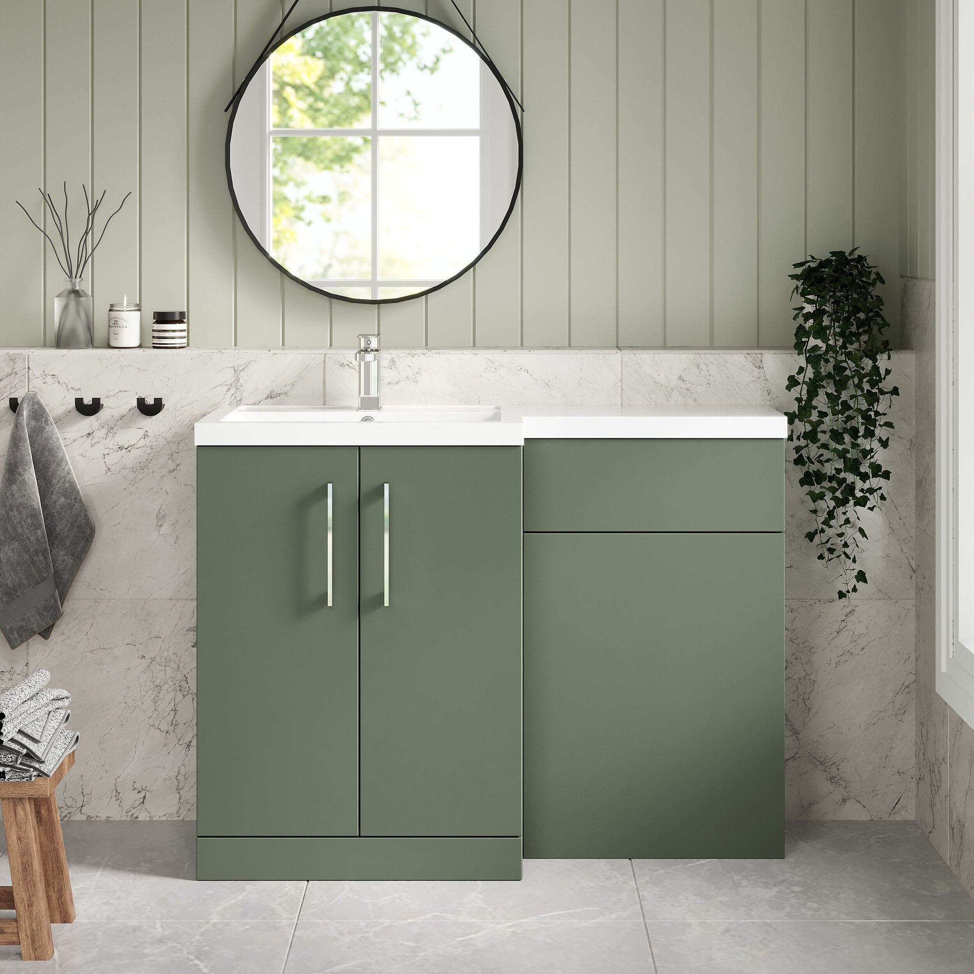 [BFLE811L] Bramshall Combination Vanity Unit with Basin & WC, Left Hand, 1100mm x 390mm - Choice of Colour and Handle Finish - Lifestyle 1