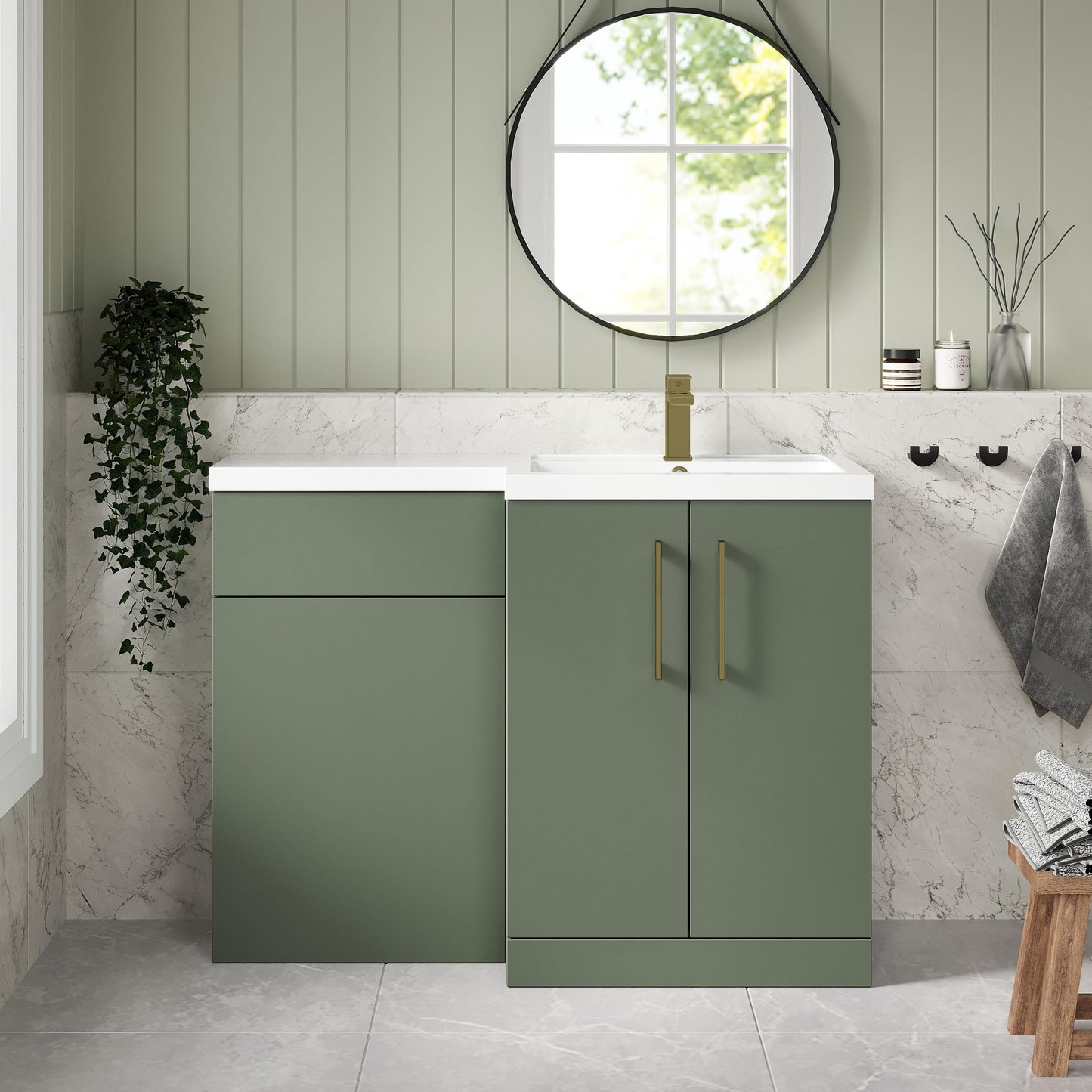 [BFLE811RH017] Bramshall Combination Vanity Unit with Basin & WC, Right Hand, 1100mm x 390mm - Choice of Colour and Handle Finish - Lifestyle 1