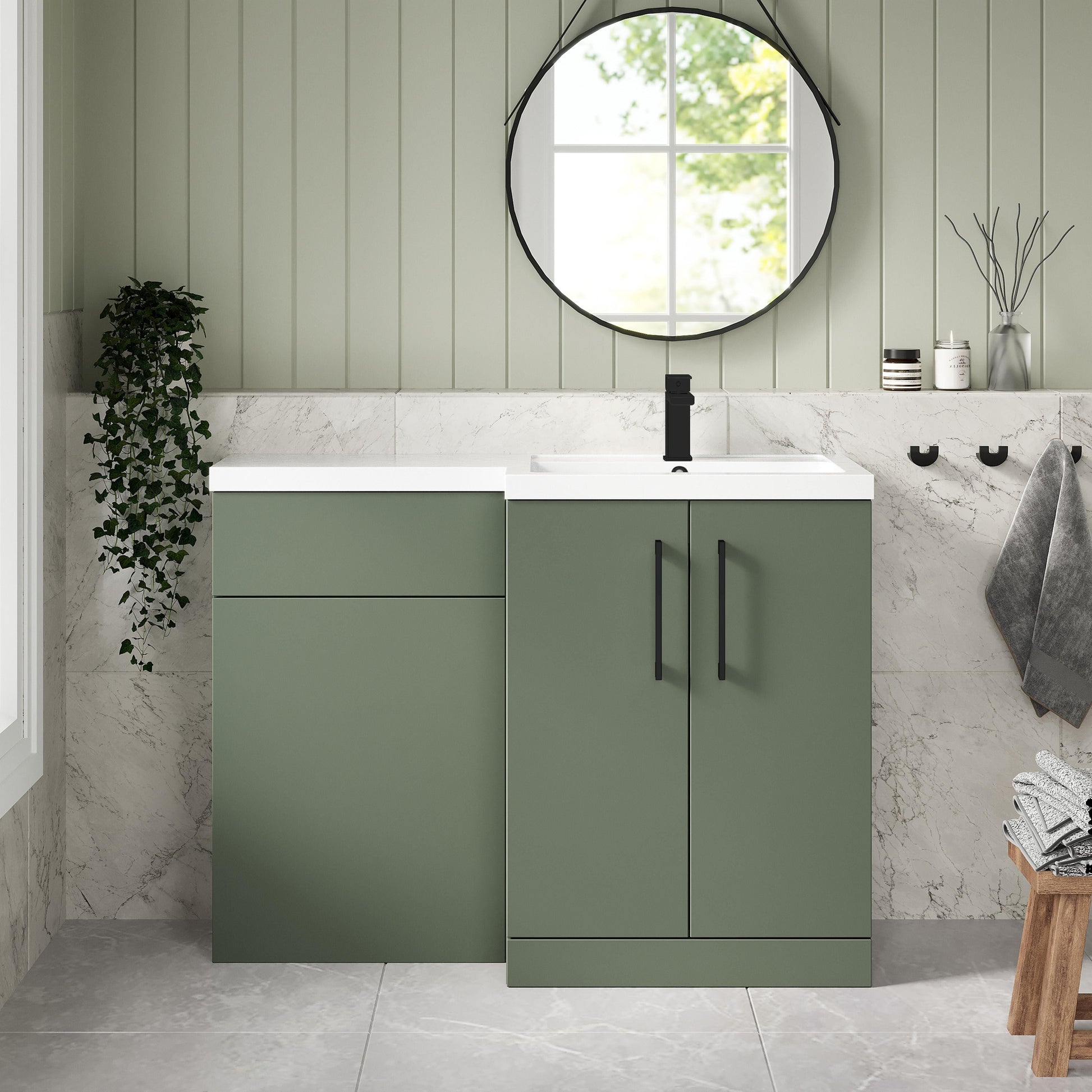 [BFLE811RH018] Bramshall Combination Vanity Unit with Basin & WC, Right Hand, 1100mm x 390mm - Choice of Colour and Handle Finish - Lifestyle 1