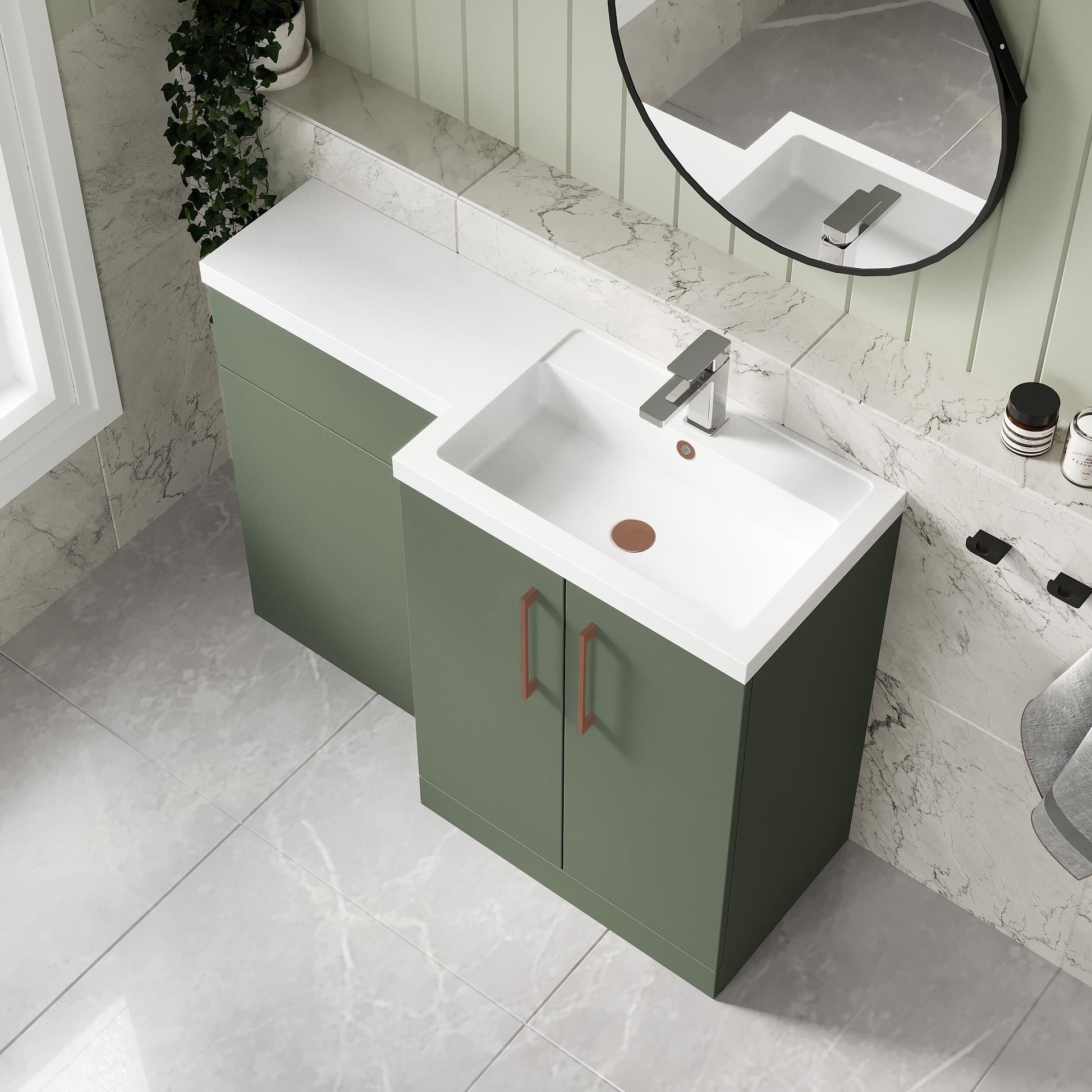 [BFLE811RH019] Bramshall Combination Vanity Unit with Basin & WC, Right Hand, 1100mm x 390mm - Choice of Colour and Handle Finish - Lifestyle 2
