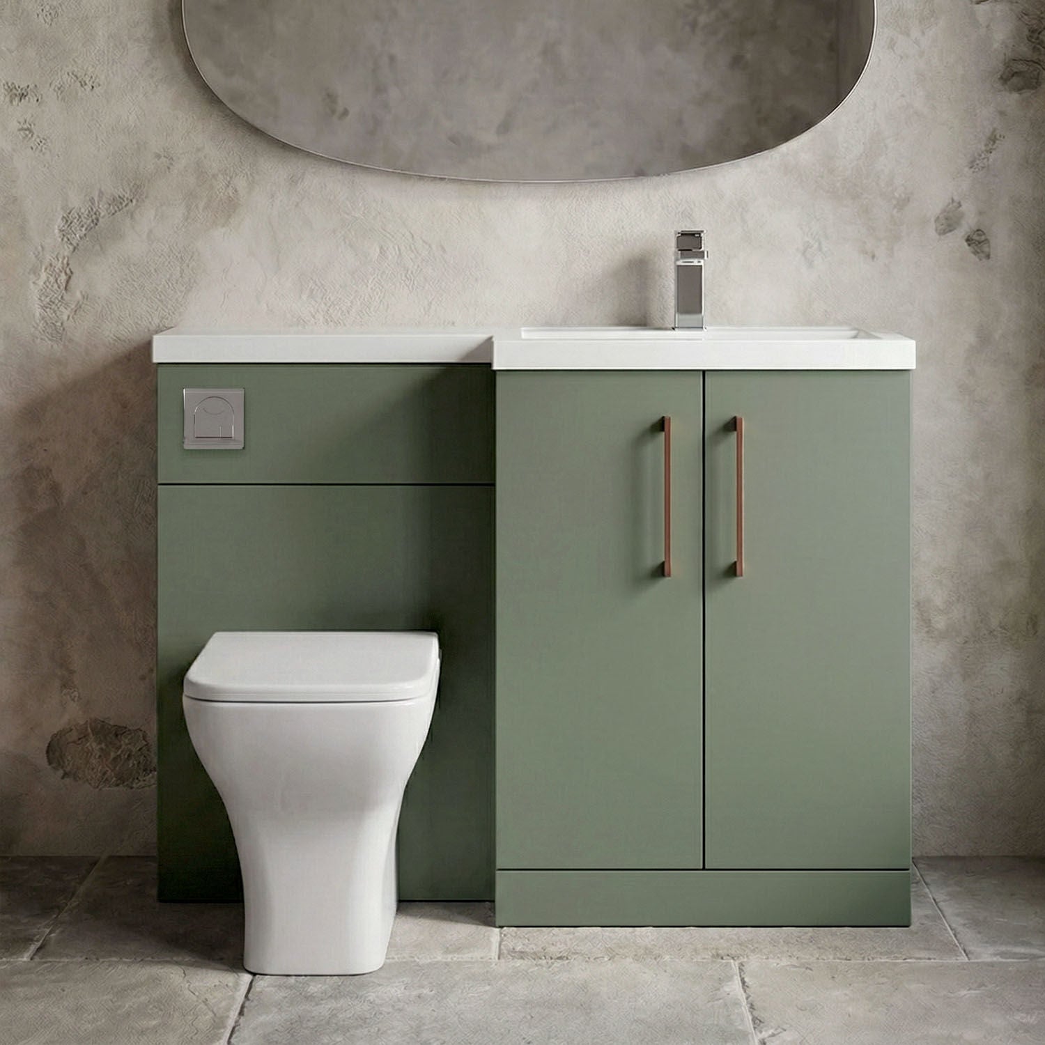 [BFLE811RH019] Bramshall Combination Vanity Unit with Basin & WC, Right Hand, 1100mm x 390mm - Choice of Colour and Handle Finish - Silo