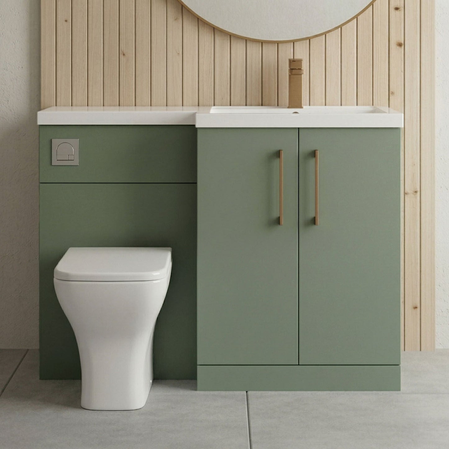 [BFLE811RH1516] Bramshall Combination Vanity Unit with Basin & WC, Right Hand, 1100mm x 390mm - Choice of Colour and Handle Finish - Silo