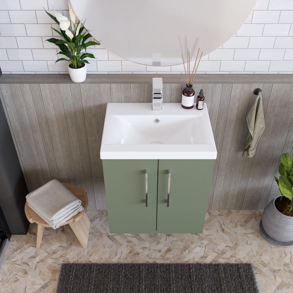 [BFLE821A] Bramshall Contemporary 2 Door Wall Hung Vanity Basin Unit with Mid-Edge Basin, Choice of Size and Colour - Lifestyle 2