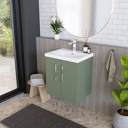 [BFLE821A] Bramshall Contemporary 2 Door Wall Hung Vanity Basin Unit with Mid-Edge Basin, Choice of Size and Colour - Lifestyle 3