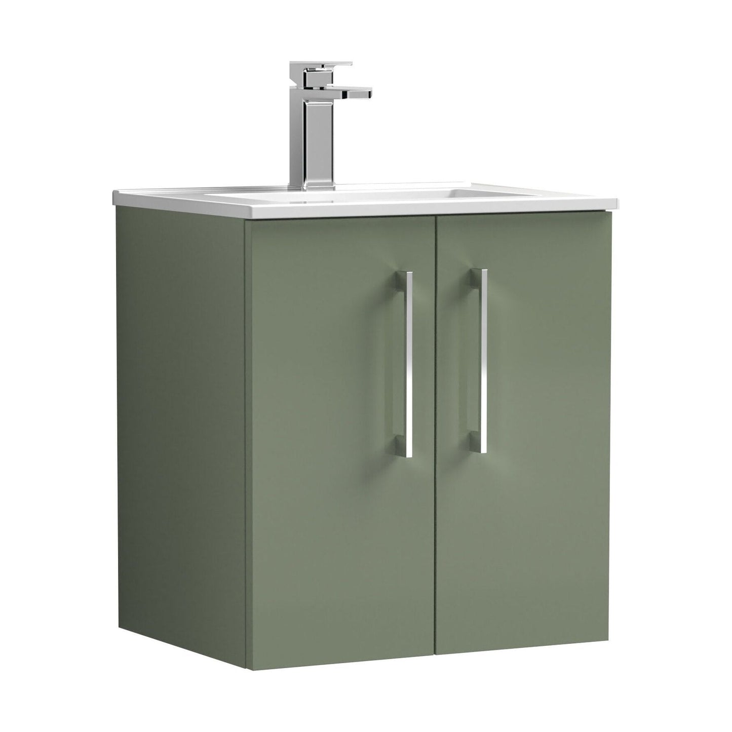 [BFLE821B] Balterley Contemporary Bathroom 2 Soft Close Door & Minimalist Wall Hung Vanity Unit Basin, Satin Green, 500mm - Cutout