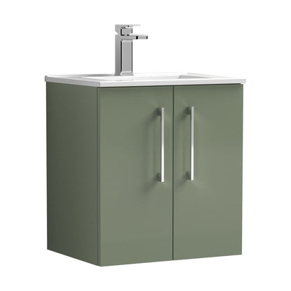 [BFLE821B] Balterley Contemporary Bathroom 2 Soft Close Door & Minimalist Wall Hung Vanity Unit Basin, Satin Green, 500mm - Cutout