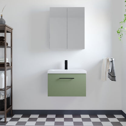 [BFLE822AH018] Bramshall Wall Hung 1 Drawer Vanity Unit with Mid-Edge Ceramic Basin - Choice of Colour, Handle Finish and Size - Lifestyle 1