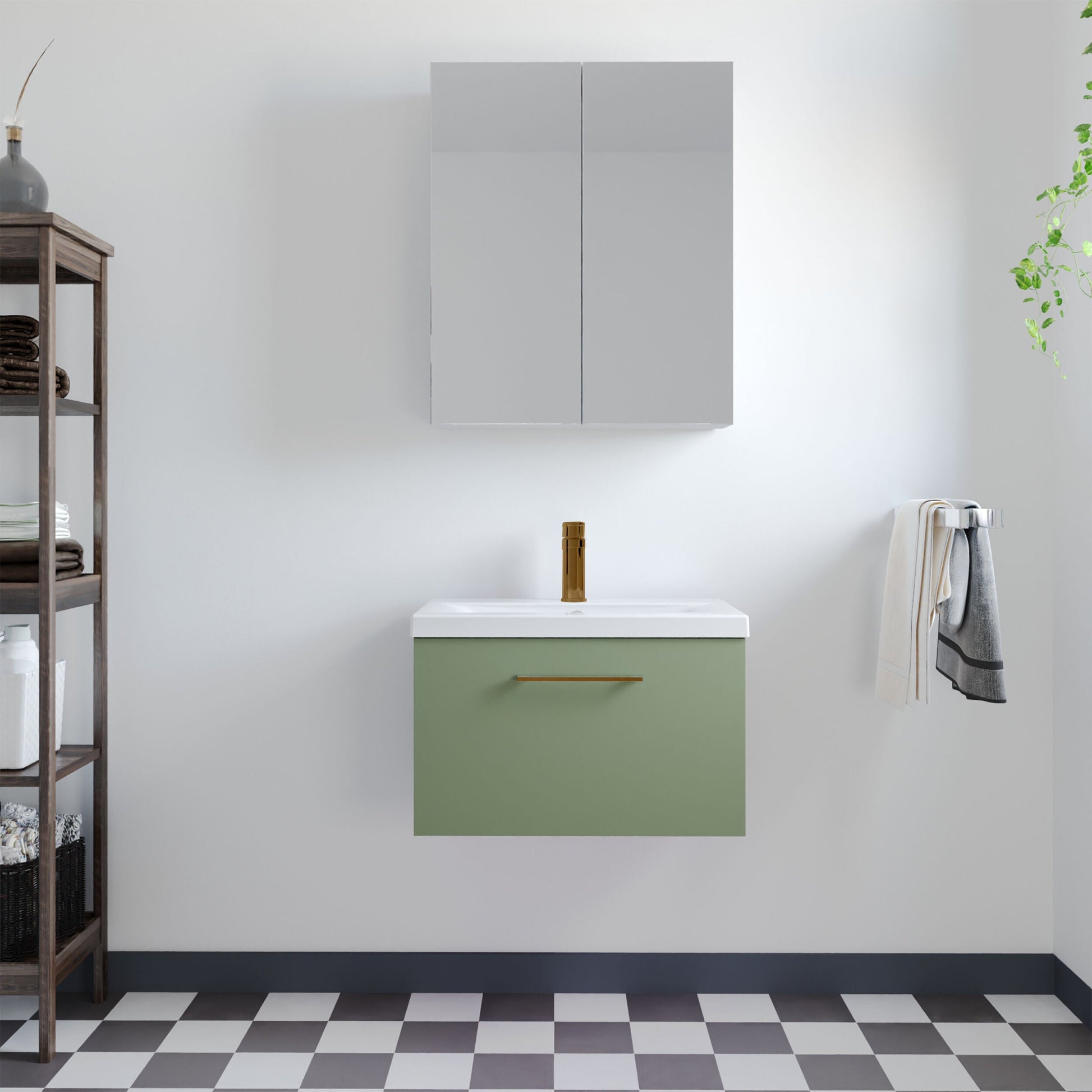 [BFLE822AH1516] Bramshall Wall Hung 1 Drawer Vanity Unit with Mid-Edge Ceramic Basin - Choice of Colour, Handle Finish and Size - Lifestyle 1