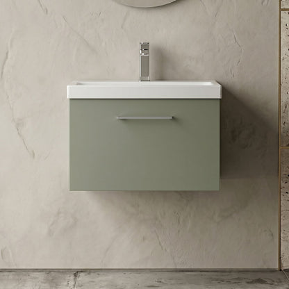 [BFLE822A] Bramshall Wall Hung 1 Drawer Vanity Unit with Mid-Edge Ceramic Basin - Choice of Colour, Handle Finish and Size - Silo