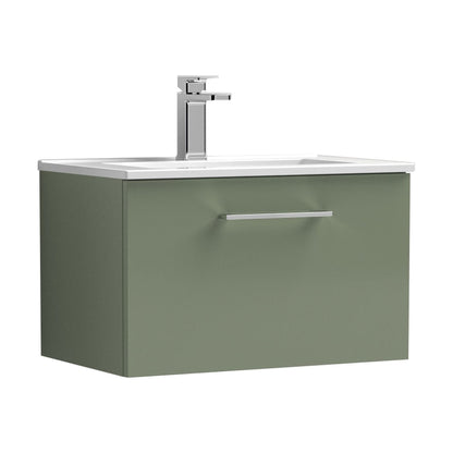 [BFLE822B] Balterley  Contemporary Bathroom 1 Soft Close Drawer & Minimalist Wall Hung Vanity Unit Basin, Satin Green, 600mm - Cutout