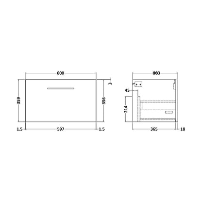 [BFLE822F] 600 SINGLE DRAWER UNIT (365 Deep) - Technical Drawing