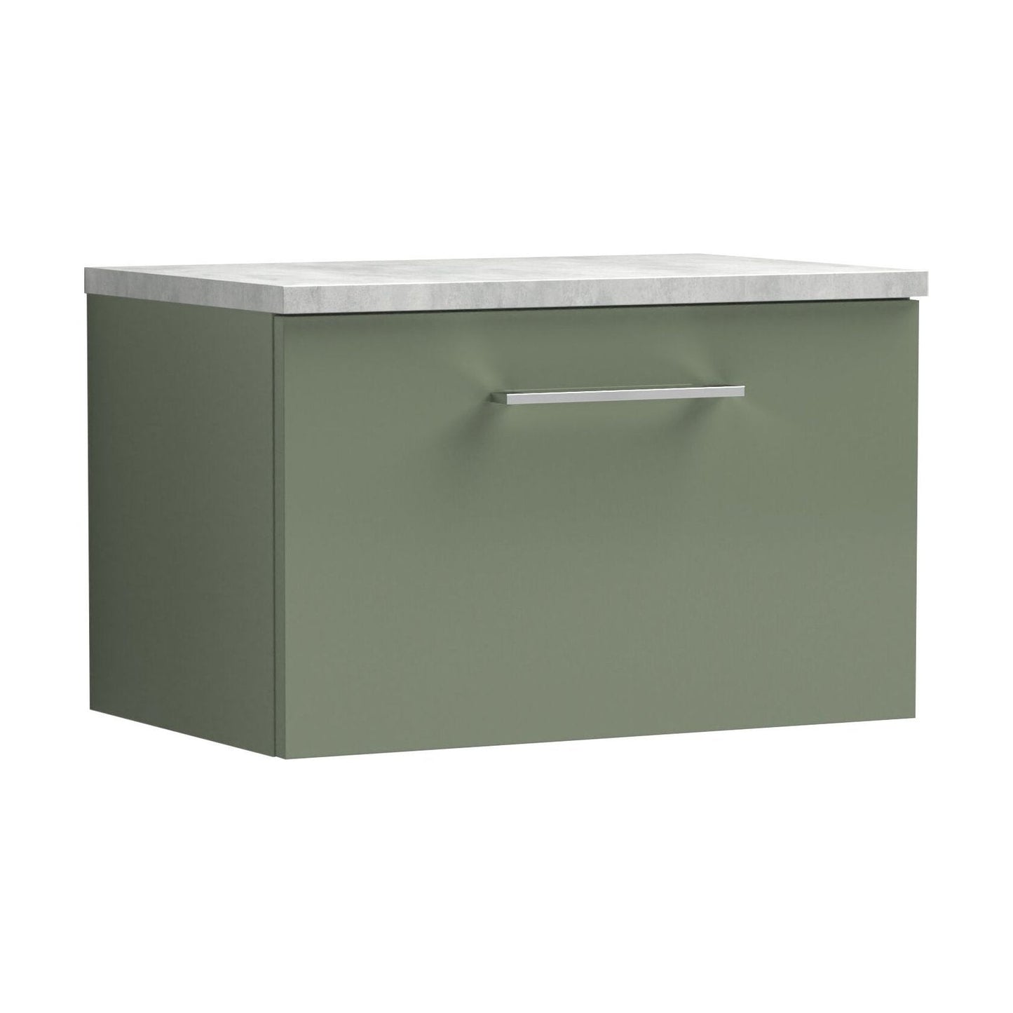 [BFLE822LBG] Balterley Level 600mm Wall Hung Single Drawer Vanity Unit with Laminate Worktop for Modern Bathroom Storage - Satin Green - Cutout