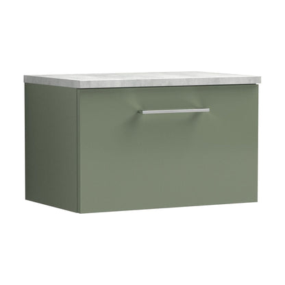 [BFLE822LBG] Balterley Level 600mm Wall Hung Single Drawer Vanity Unit with Laminate Worktop for Modern Bathroom Storage - Satin Green - Cutout