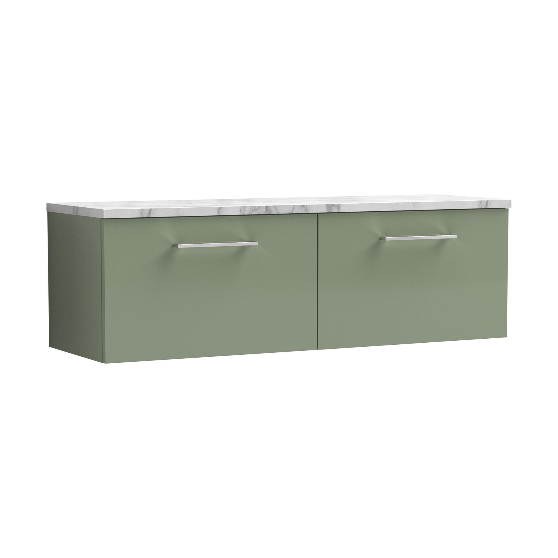 [BFLE822LCM2] Balterley Level 1200mm Wall Hung 2 Drawer Vanity Unit & Laminate Worktop for Modern Bathroom Storage - Satin Green - Cutout