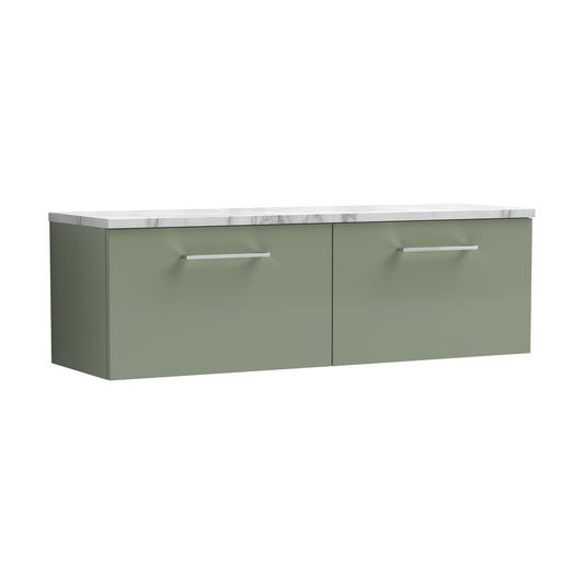[BFLE822LCM2] Balterley Level 1200mm Wall Hung 2 Drawer Vanity Unit & Laminate Worktop for Modern Bathroom Storage - Satin Green - Cutout