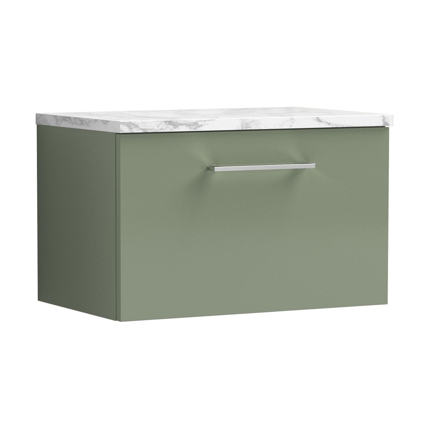 [BFLE822LCM] Balterley Level 600mm Wall Hung Single Drawer Vanity Unit & Laminate Worktop for Modern Bathroom Storage - Satin Green - Cutout