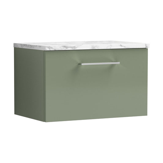 [BFLE822LCM] Balterley Level 600mm Wall Hung Single Drawer Vanity Unit & Laminate Worktop for Modern Bathroom Storage - Satin Green - Cutout