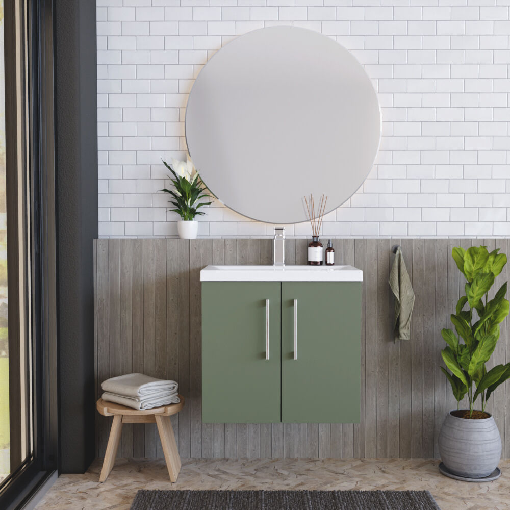 [BFLE823A] Bramshall Contemporary 2 Door Wall Hung Vanity Basin Unit with Mid-Edge Basin, Choice of Size and Colour - Lifestyle 1