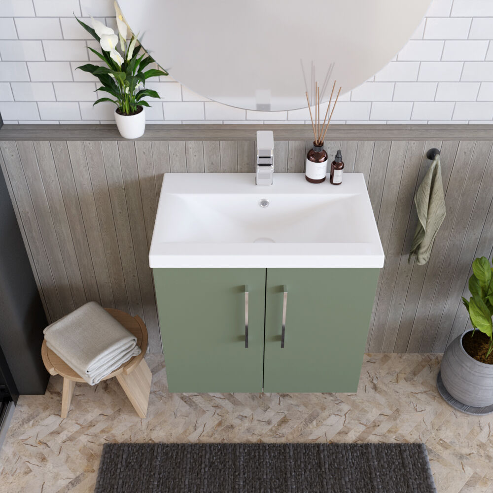 [BFLE823A] Bramshall Contemporary 2 Door Wall Hung Vanity Basin Unit with Mid-Edge Basin, Choice of Size and Colour - Lifestyle 2