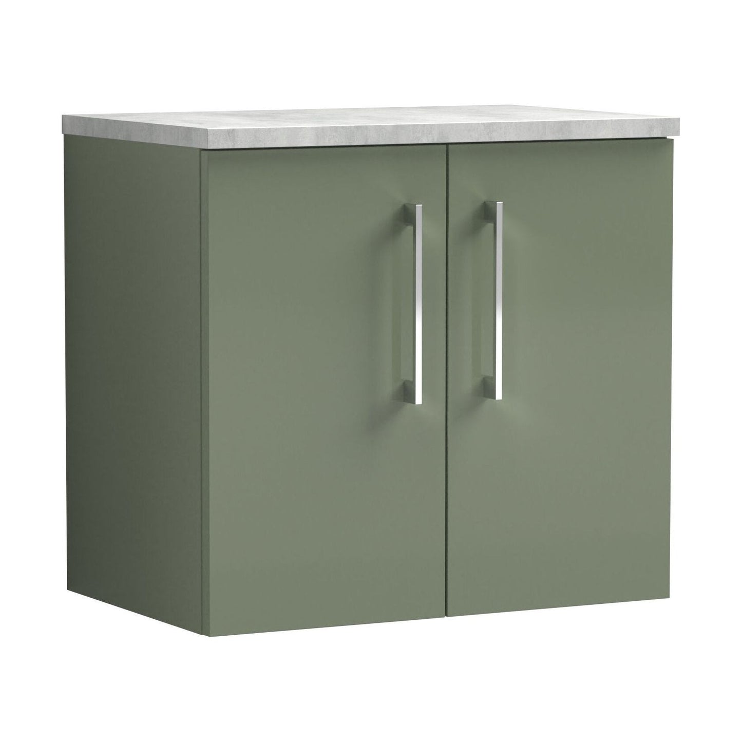 [BFLE823LBG] Balterley Level 600mm Wall Hung 2 Door Vanity Unit with Laminate Worktop for Modern Bathroom Storage - Satin Green - Cutout