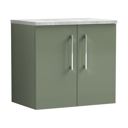 [BFLE823LBG] Balterley Level 600mm Wall Hung 2 Door Vanity Unit with Laminate Worktop for Modern Bathroom Storage - Satin Green - Cutout