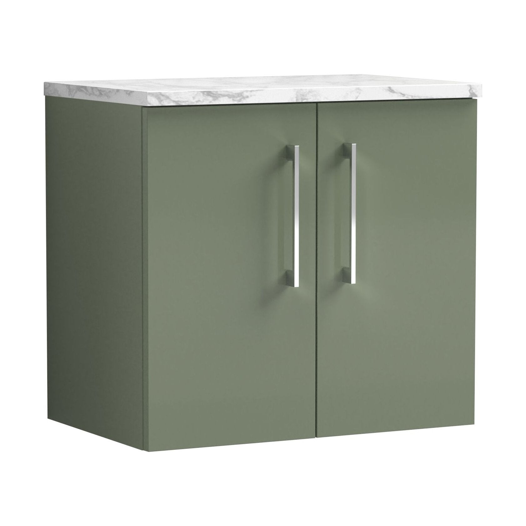 [BFLE823LCM] Balterley Level 600mm Wall Hung 2 Door Vanity Unit & Laminate Worktop for Modern Bathroom Storage - Satin Green - Cutout