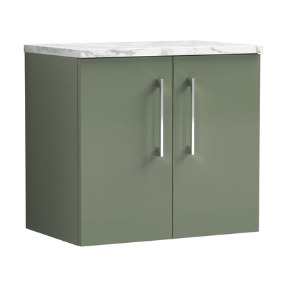 [BFLE823LCM] Balterley Level 600mm Wall Hung 2 Door Vanity Unit & Laminate Worktop for Modern Bathroom Storage - Satin Green - Cutout