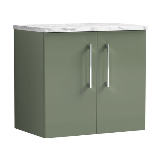 [BFLE823LCM] Balterley Level 600mm Wall Hung 2 Door Vanity Unit & Laminate Worktop for Modern Bathroom Storage - Satin Green - Cutout