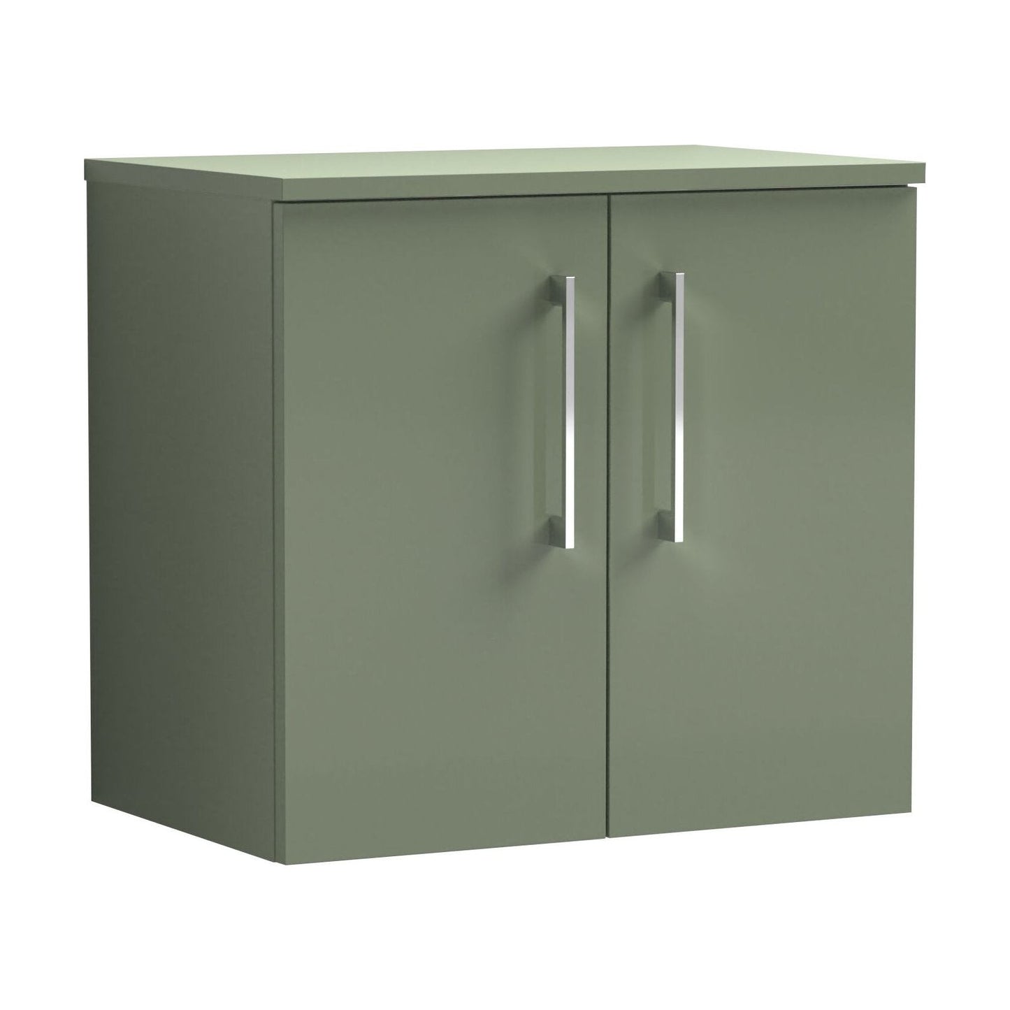 [BFLE823W] Balterley Level Modern Bathroom 600mm Wall Hung 2-Door Vanity Unit with Worktop, Soft Close Doors, Satin Green - Cutout