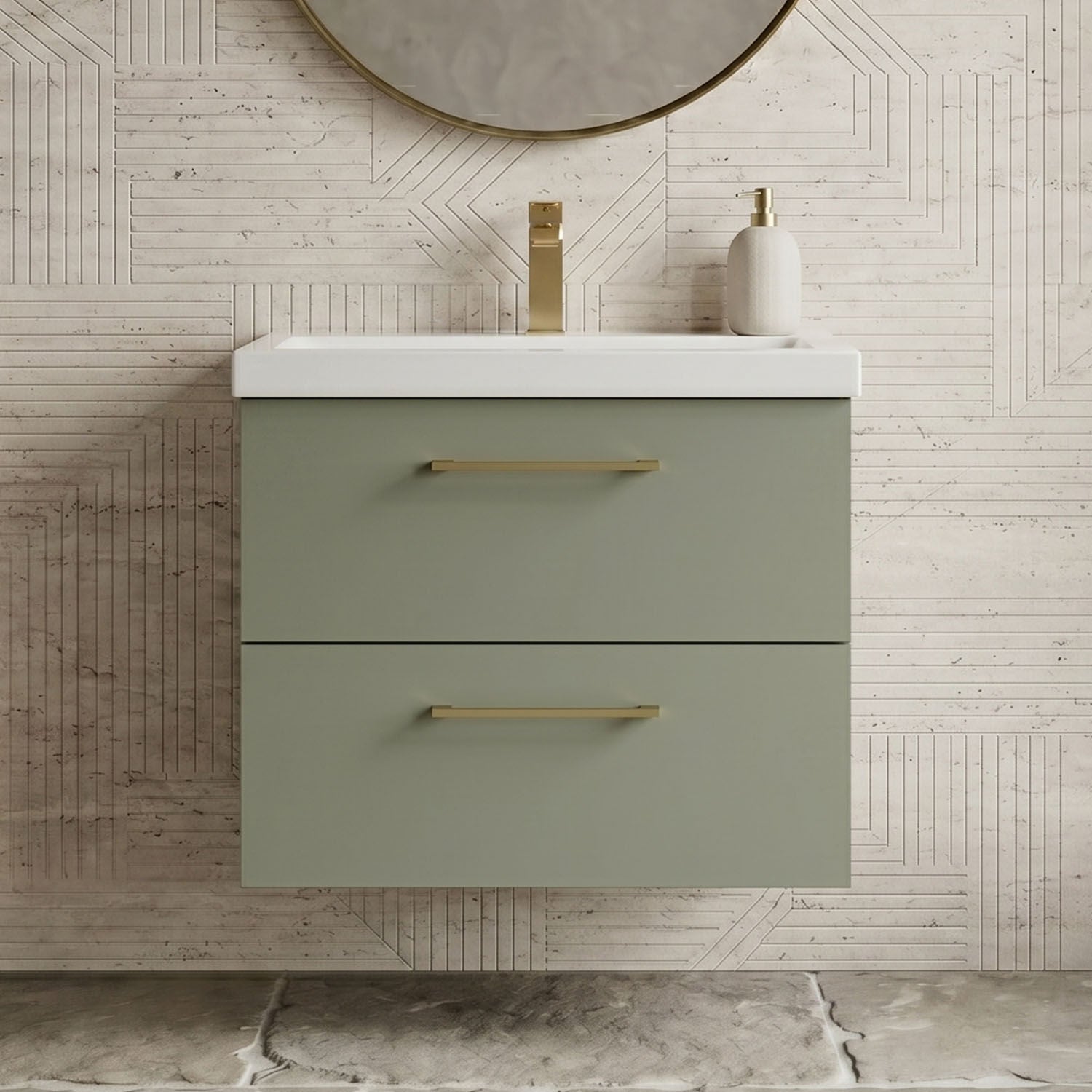 [BFLE824AH017] Bramshall Wall Hung 2 Drawer Vanity Unit with Mid-Edge Ceramic Basin - Choice of Colour, Handle Finish and Size - Silo