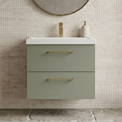 [BFLE824AH017] Bramshall Wall Hung 2 Drawer Vanity Unit with Mid-Edge Ceramic Basin - Choice of Colour, Handle Finish and Size - Silo