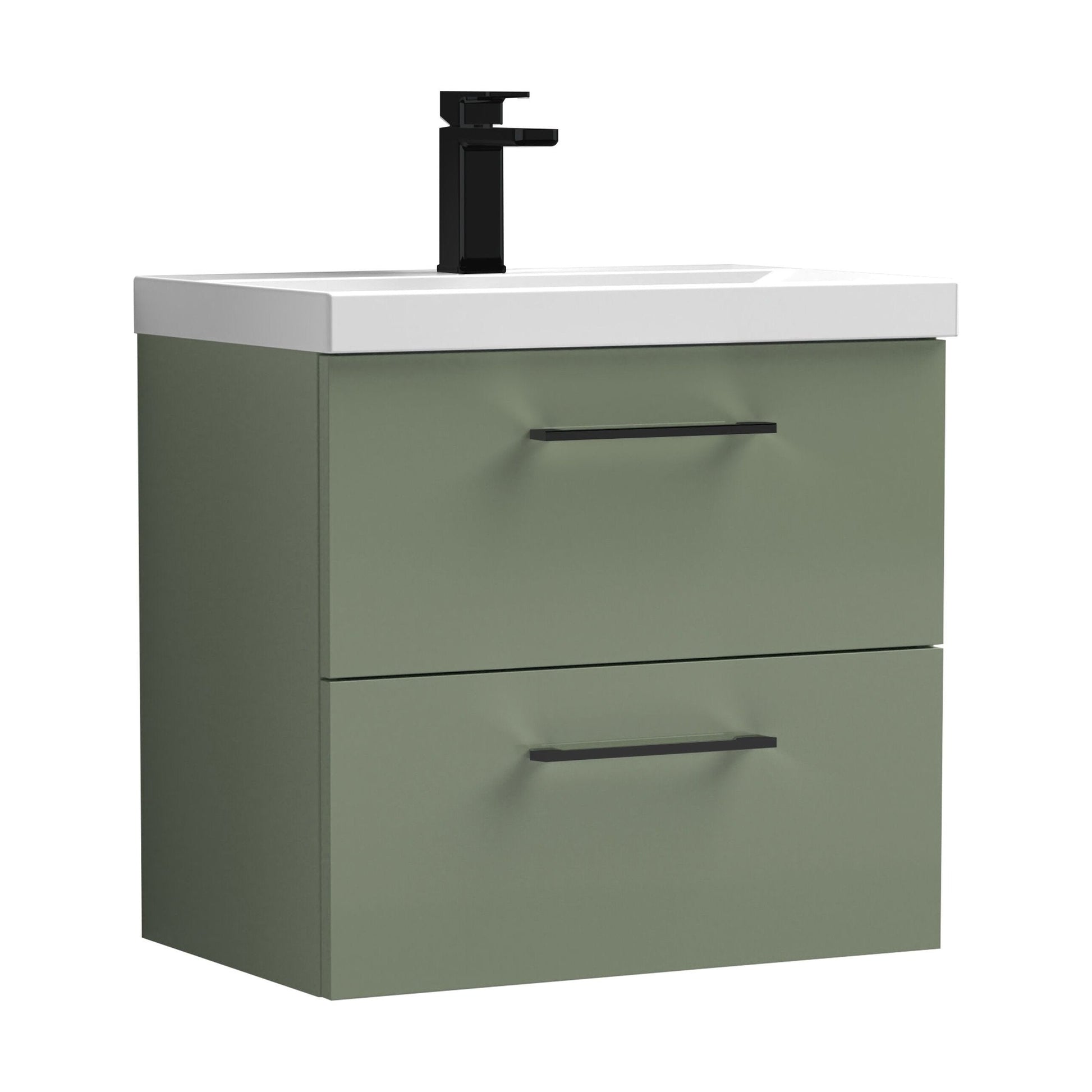 [BFLE824AH018] Bramshall Wall Hung 2 Drawer Vanity Unit with Mid-Edge Ceramic Basin - Choice of Colour, Handle Finish and Size - Cutout