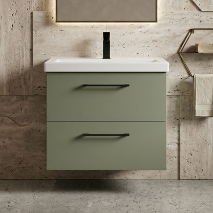 [BFLE824AH018] Bramshall Wall Hung 2 Drawer Vanity Unit with Mid-Edge Ceramic Basin - Choice of Colour, Handle Finish and Size - Silo