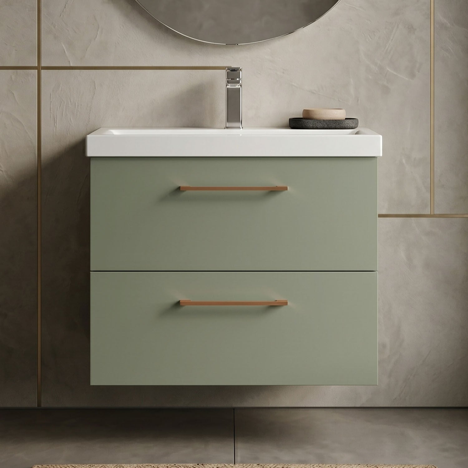 [BFLE824AH019] Bramshall Wall Hung 2 Drawer Vanity Unit with Mid-Edge Ceramic Basin - Choice of Colour, Handle Finish and Size - Silo