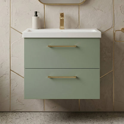 [BFLE824AH1516] Bramshall Wall Hung 2 Drawer Vanity Unit with Mid-Edge Ceramic Basin - Choice of Colour, Handle Finish and Size - Silo