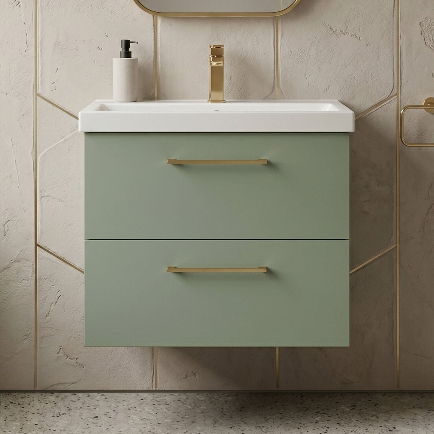 [BFLE824AH1516] Bramshall Wall Hung 2 Drawer Vanity Unit with Mid-Edge Ceramic Basin - Choice of Colour, Handle Finish and Size - Silo
