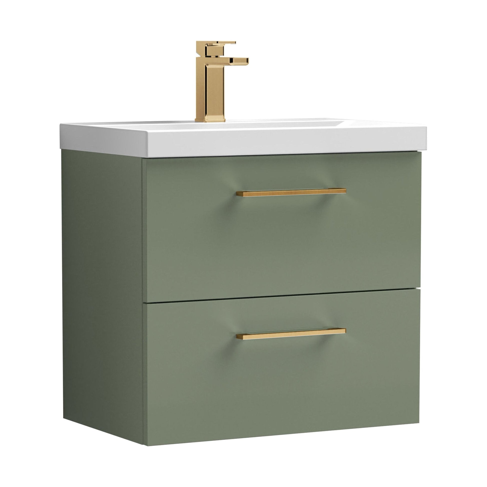 [BFLE824AH716] Bramshall Wall Hung 2 Drawer Vanity Unit with Mid-Edge Ceramic Basin - Choice of Colour, Handle Finish and Size - Cutout