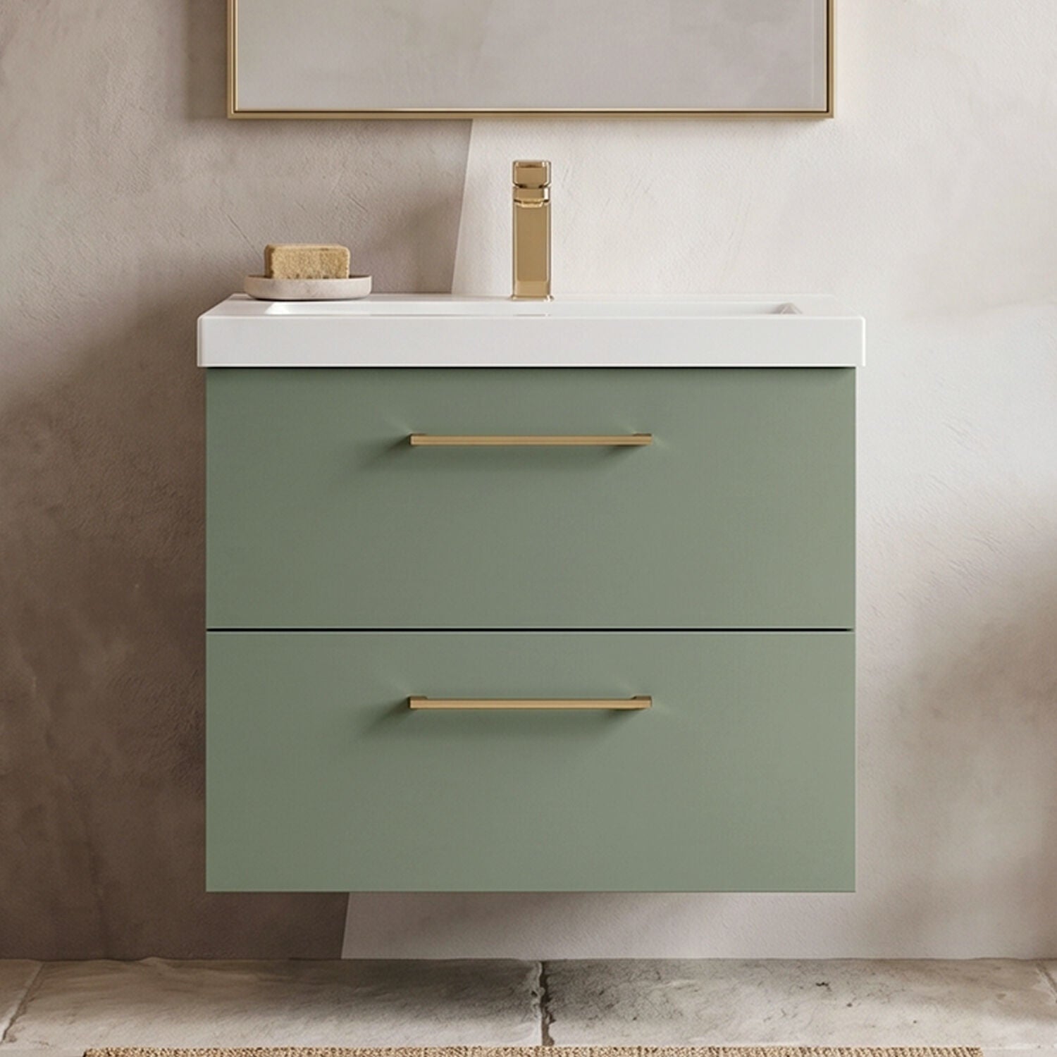 [BFLE824AH716] Bramshall Wall Hung 2 Drawer Vanity Unit with Mid-Edge Ceramic Basin - Choice of Colour, Handle Finish and Size - Silo