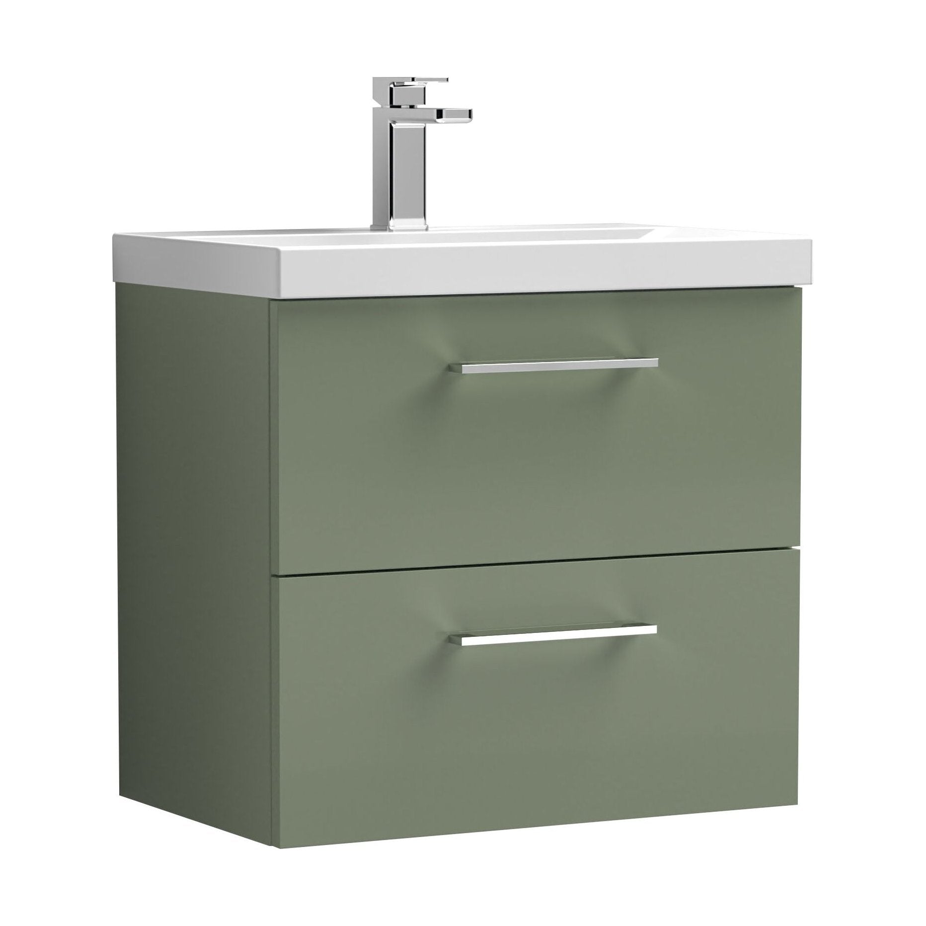 [BFLE824A] Bramshall Wall Hung 2 Drawer Vanity Unit with Mid-Edge Ceramic Basin - Choice of Colour, Handle Finish and Size - Cutout