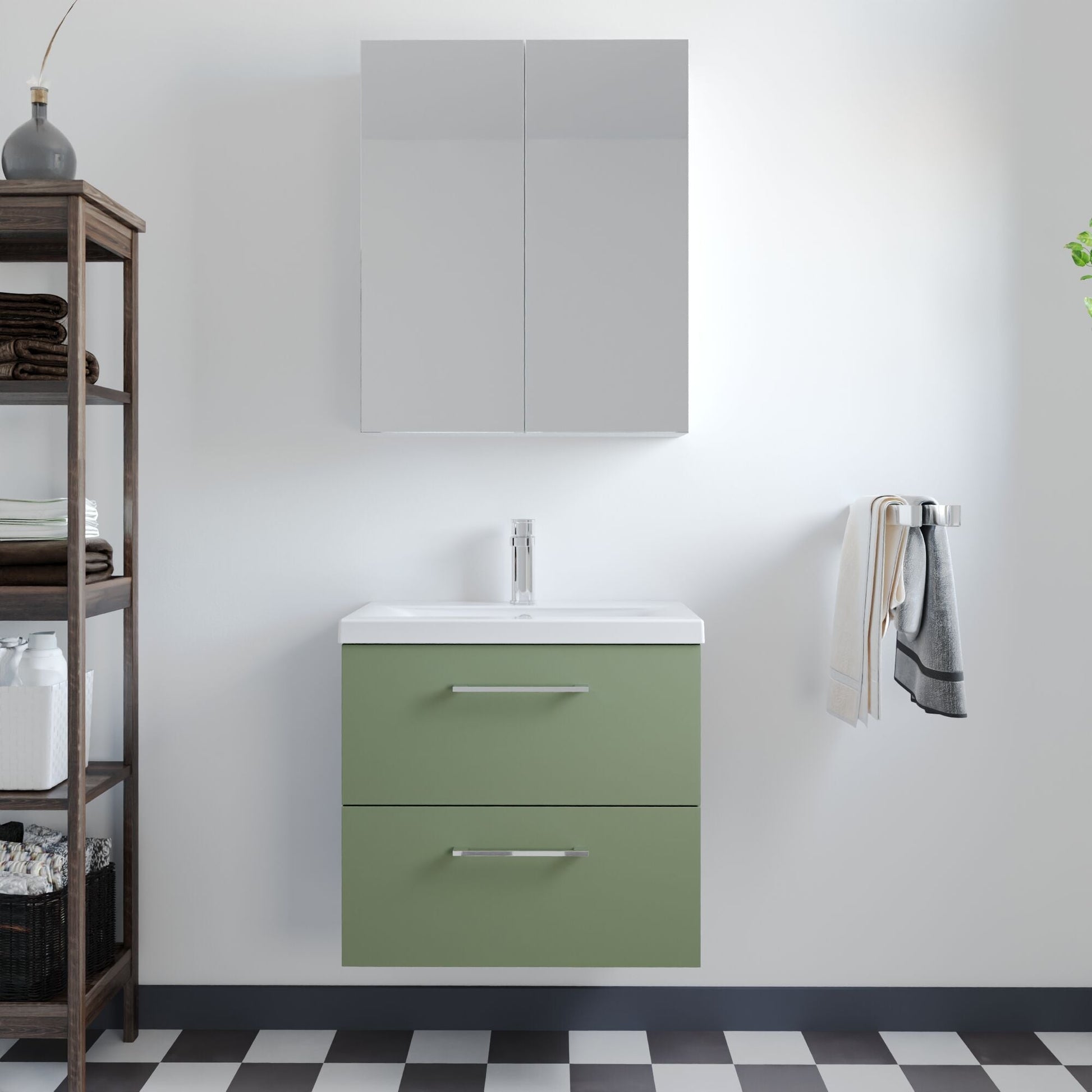 [BFLE824A] Bramshall Wall Hung 2 Drawer Vanity Unit with Mid-Edge Ceramic Basin - Choice of Colour, Handle Finish and Size - Lifestyle 1