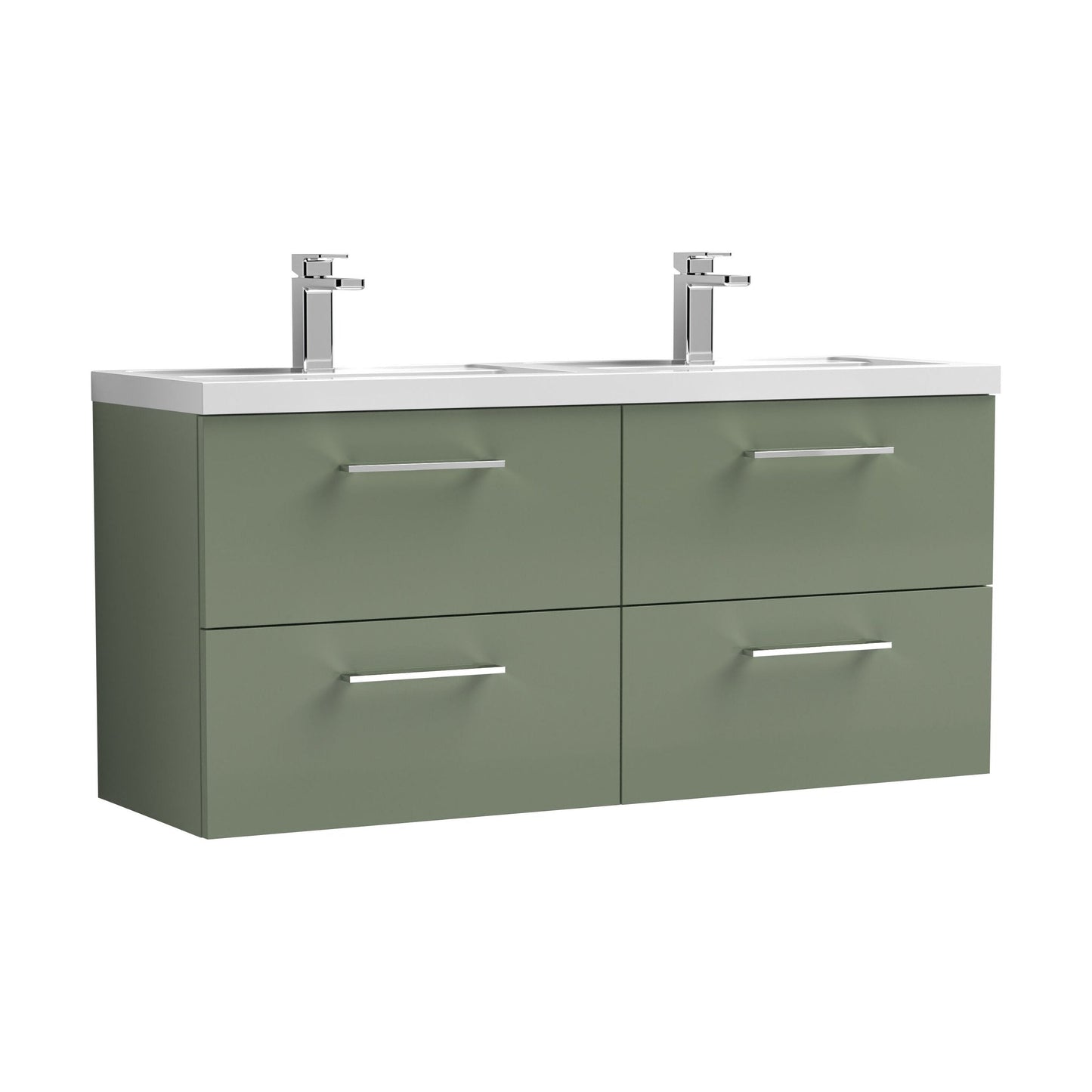 [BFLE824C2] Balterley Level 1200mm Wall Hung 4-Drawer Vanity Unit with Double Basin for Modern Bathroom Storage - Gloss White - Cutout