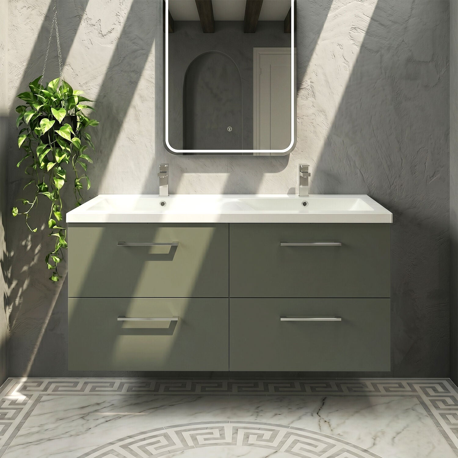[BFLE824F2] Balterley Level 1200mm Wall Hung 4-Drawer Vanity Unit with Double Basin for Modern Bathroom Storage - Gloss White - Silo