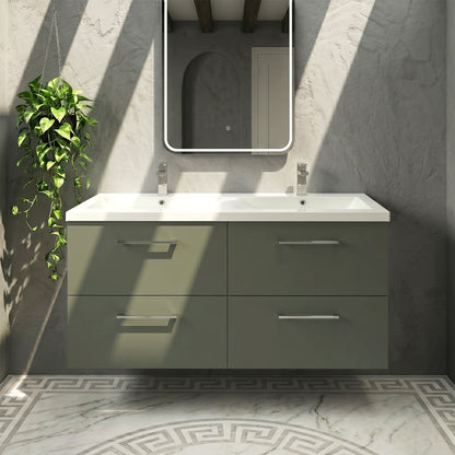 [BFLE824F2] Balterley Level 1200mm Wall Hung 4-Drawer Vanity Unit with Double Basin for Modern Bathroom Storage - Gloss White - Silo