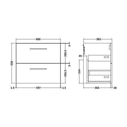 [BFLE824F] 600 WH 2-DRAWER UNIT (365 DEEP) - Technical Drawing