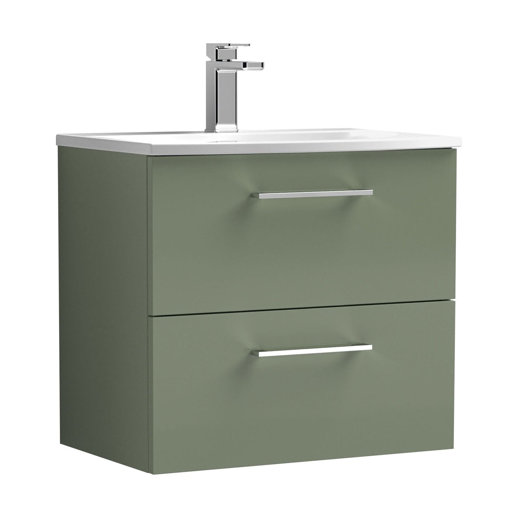 [BFLE824G] Balterley  Modern Bathroom 2 Soft Close Drawer Wall Hung Vanity Unit & Curved Basin, Satin Green, 600 mm - Cutout
