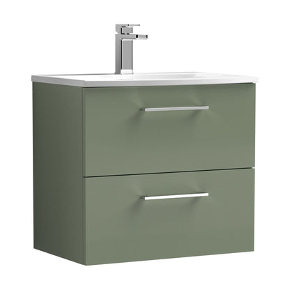[BFLE824G] Balterley  Modern Bathroom 2 Soft Close Drawer Wall Hung Vanity Unit & Curved Basin, Satin Green, 600 mm - Cutout