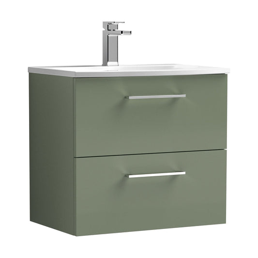 [BFLE824G] Balterley  Modern Bathroom 2 Soft Close Drawer Wall Hung Vanity Unit & Curved Basin, Satin Green, 600 mm - Cutout